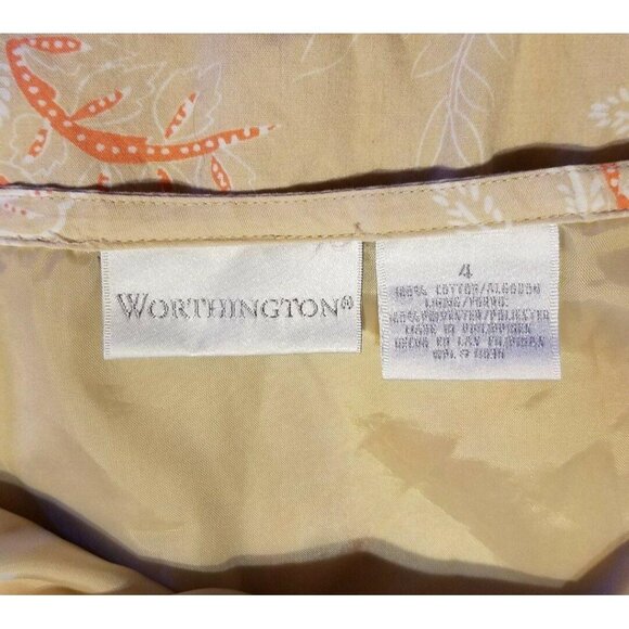 Worthington Skirt Size 4 Tan Cream Orange Tiered Floral Flare Ruffle - Picture 3 of 6